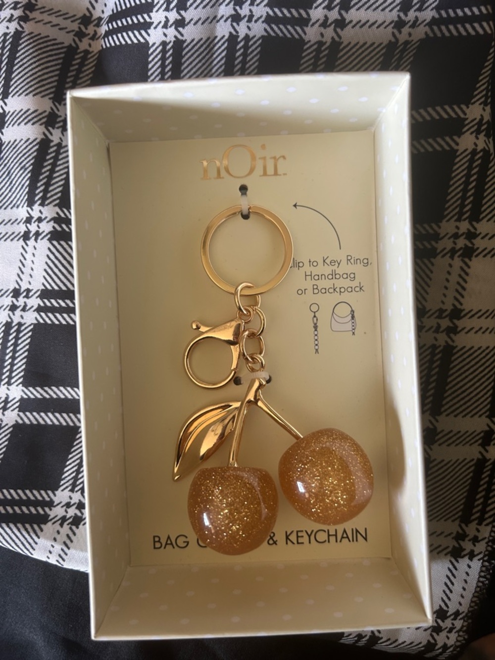 Noir Gold Cherry handbag clip